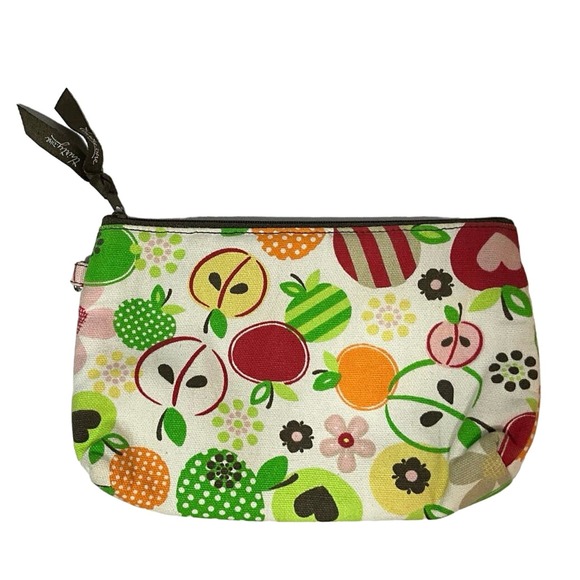Thirty-One Utility Zipper Bag Fruit and Flower Pattern Brown Striped Interior - Picture 2 of 9